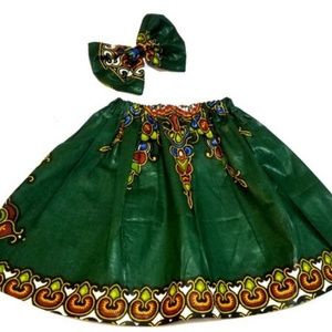 2Pcs African Dashiki Ankara kids skirt Wt Clip Bow